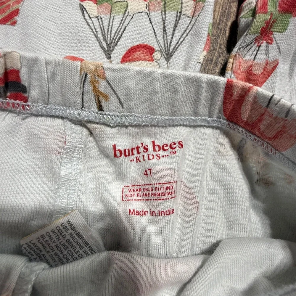 Burts Bees Kids 4T Christmas Pajamas Parachuting Santa Reindeer Organic Cotton